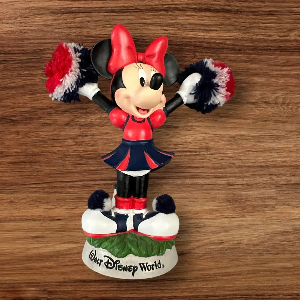 Minnie Mouse Figurine Dressed as a Cheerleader Bobblehead Walt Disney World.